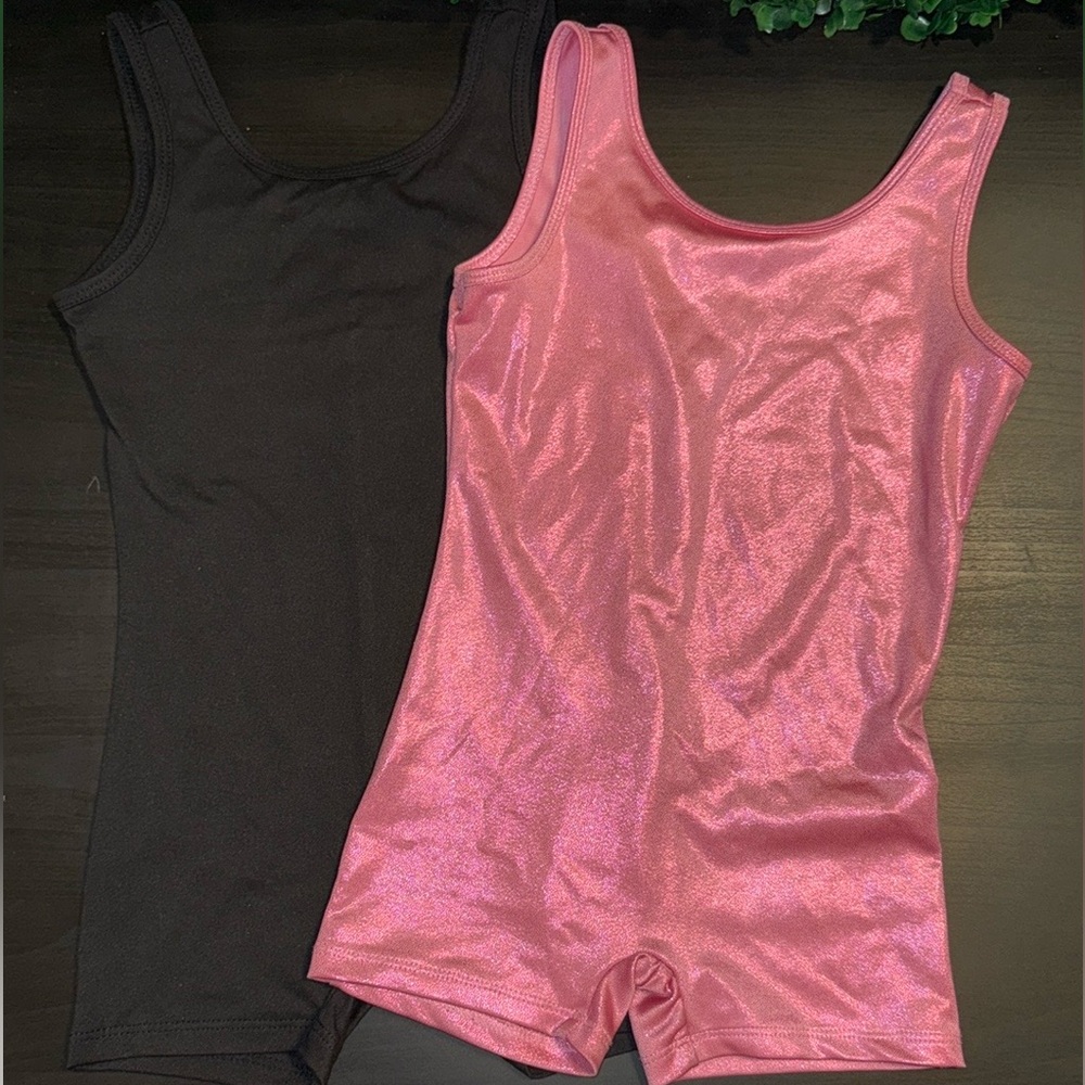 Black and Pink Shiny Tank Bodysuits set of 2 4/5T
